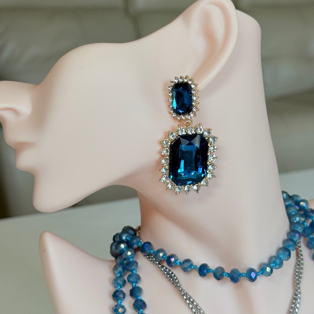 Elegant Blue Crystal Drop Earrings